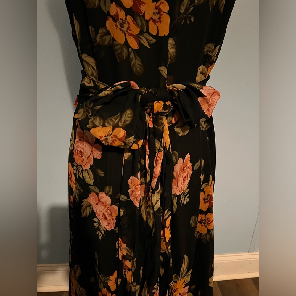 Adrianna Papell Black Maxi Dress with Orange and Pink Floral Print - Picture 5 of 7